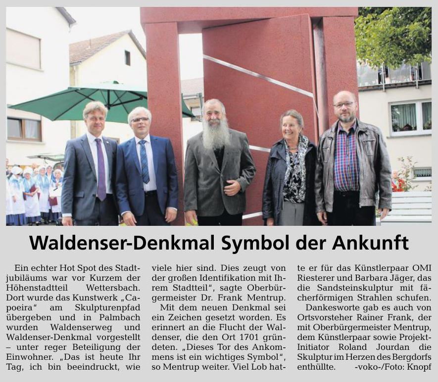 Stadtzeitung - Einweihung Waldenserdenkmal