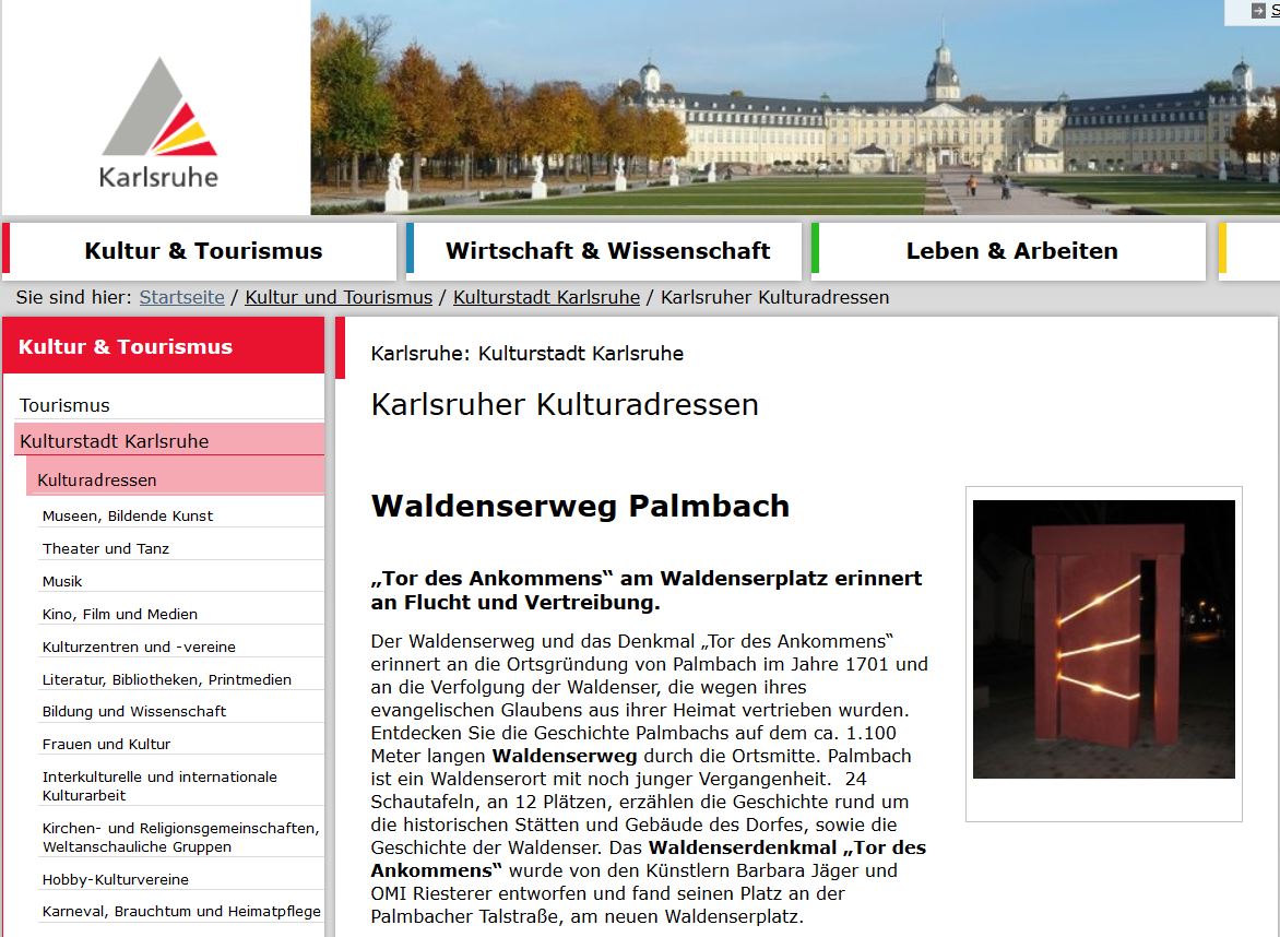 Waldenserweg Palmbach Karlsruhe.de - Kultur