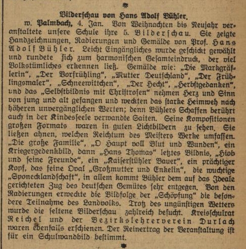 Durlacher Tagblatt berichteten am 04. Januar 1929 über die Bilderausstellungen in der Palmbacher Schule Durlacher Tagblatt berichteten am 04. Januar 1929 über die Bilderausstellungen in der Palmbacher Schule