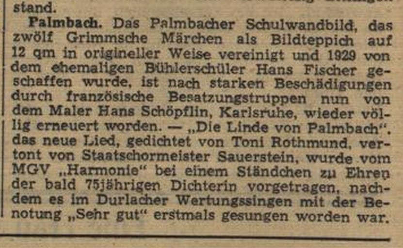 BNN 26.06.1852 Das Schulwandbild in Palmbach wird restauriert. BNN 26.06.1852 Das Schulwandbild in Palmbach wird restauriert.