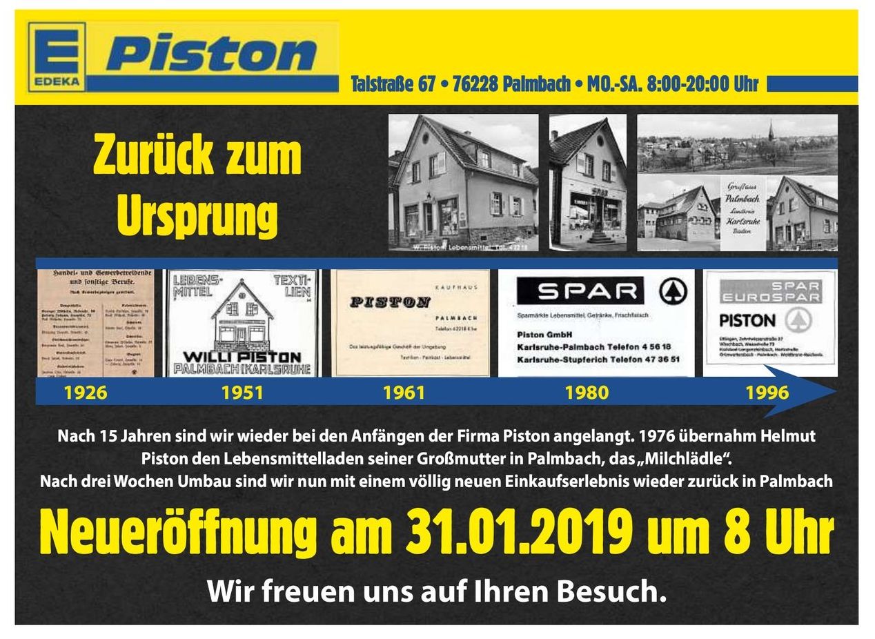 Werbung der Firma Piston zur Firmengeschichte in Palmbach